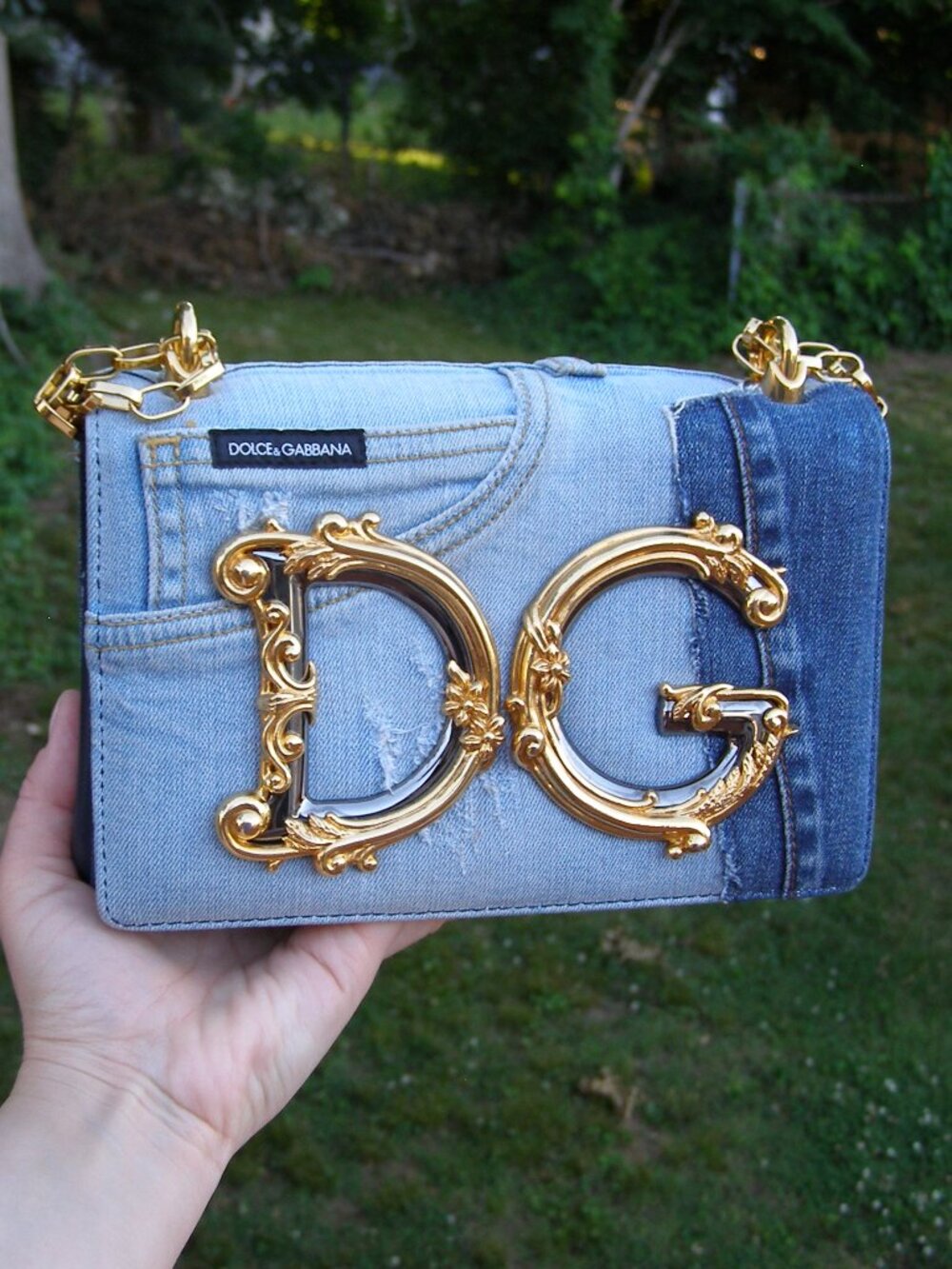 Dolce & Gabbana Denim Shoulder Crossbody bag with Gold Chain handles - Picture 3 of 16